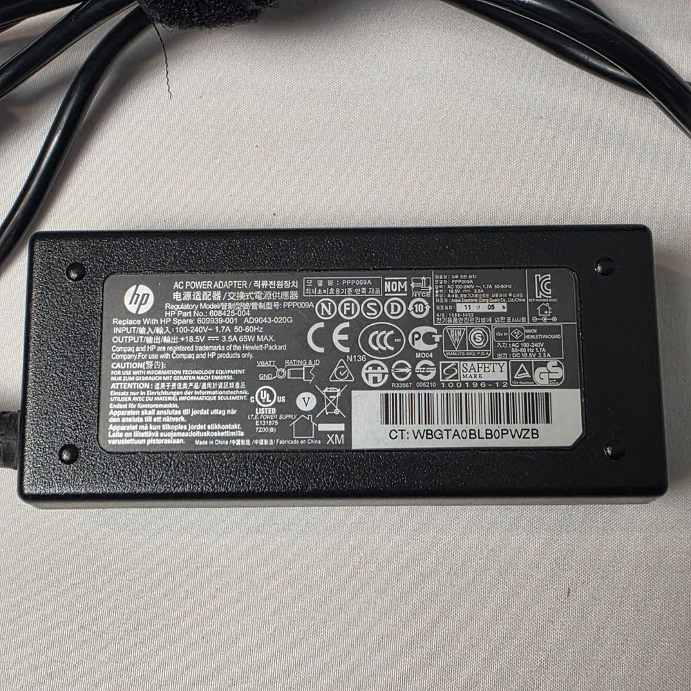 HP AC Power Adapter 65W 18.5V 3.5A PPP009A 608425-004 OEM Charger Black